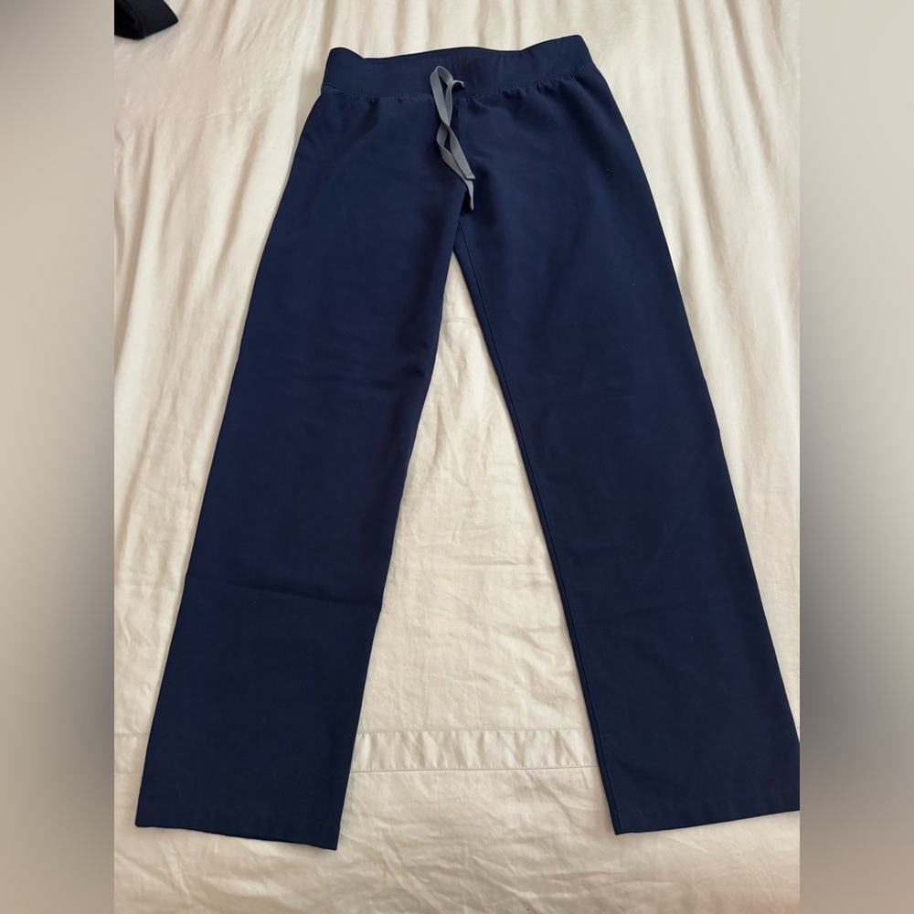 Figs Women's Navy Straight Leg Scrub Pants with Gray Drawstring